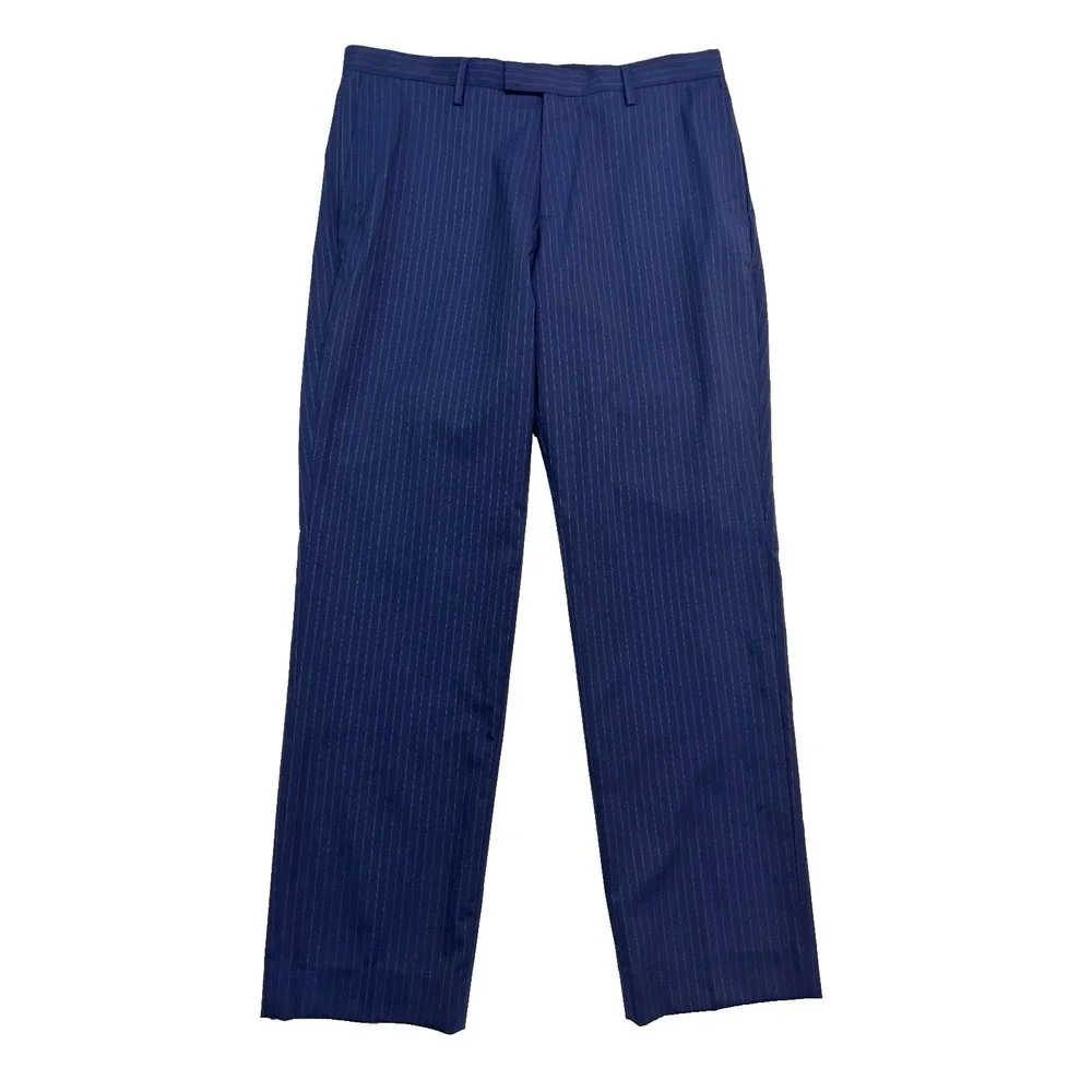 Banana Republic 35x32‎ Navy Blue Chalk Stripe Wool Dress Pants Trouser Slim Fit